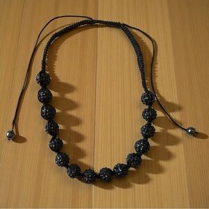 Handmade Adjustable Black Shamballa-Style Beaded Necklace